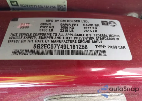 2009 Pontiac G8 Gt z USA, uszkodzony, nr VIN 6G2EC57Y49L181256